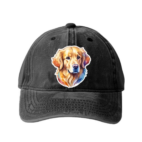 Golden Retriever Watercolor Washed Denim Baseball Caps