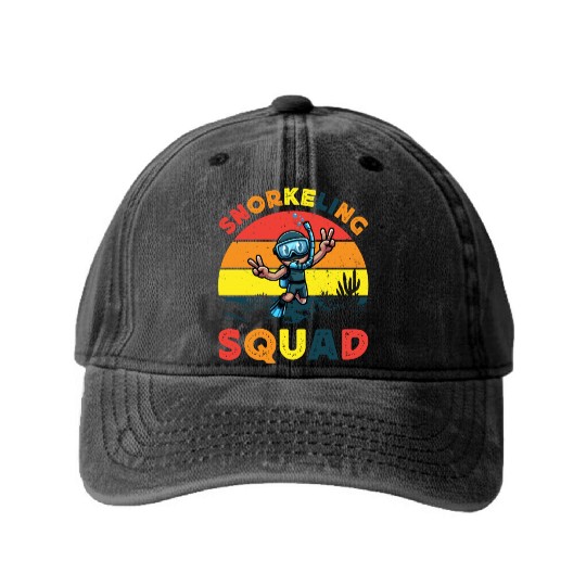 snorkeling squad diver ocean snorkeling sunset sea Washed Denim Baseball Caps