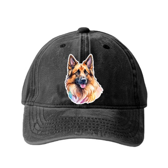 Belgian Shepherd Watercolor Washed Denim Baseball Caps