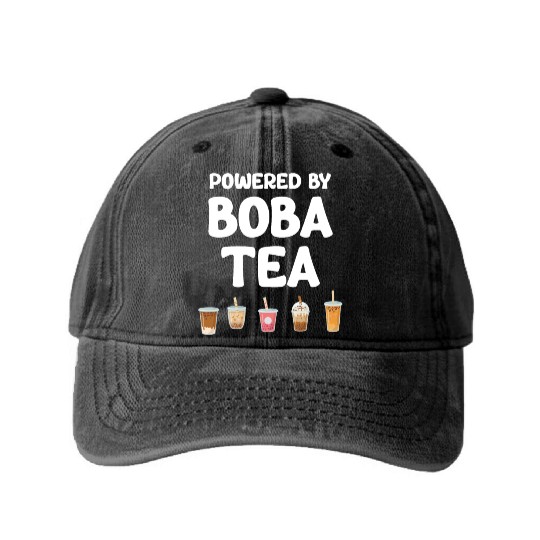 Powered By Boba Tea Bubble Japan K-pop Korean Washed Denim Baseball Caps