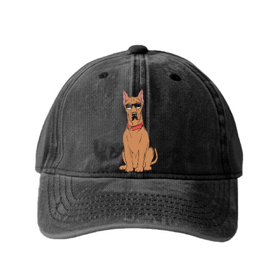 Funny Dog With Glasses Dog Lover Great Dane Washed Denim Baseball Caps