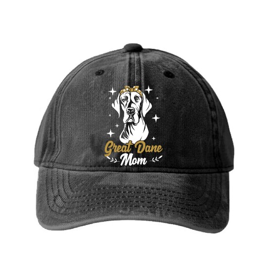 Cute Dog Mom Polka Dot Hair Bow Great Dane Mom Washed Denim Baseball Caps