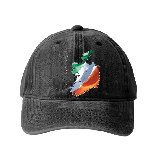 Ireland | Real Flag | Flag Map EN Washed Denim Baseball Caps