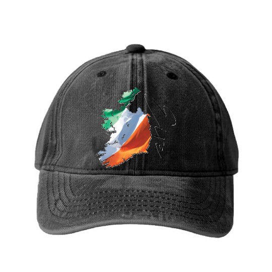 Ireland | Real Flag | Flag Map IR Washed Denim Baseball Caps