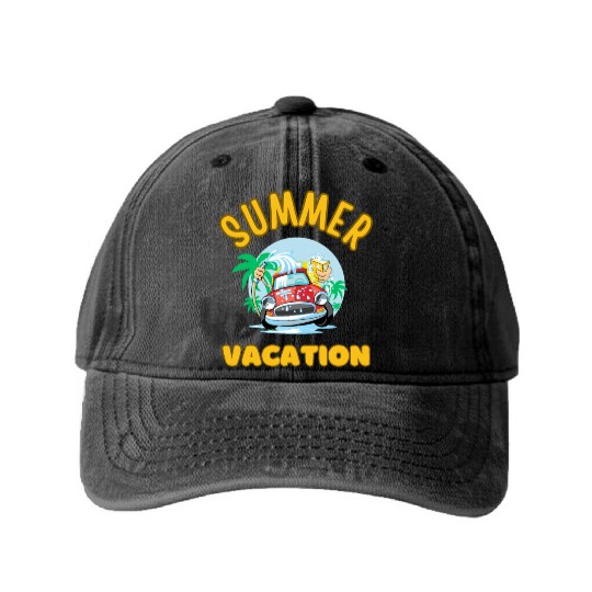 White Yellow Blue Nature Summer Vacation Washed Denim Baseball Caps