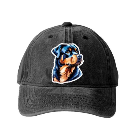 Rottweiler Watercolor Washed Denim Baseball Caps