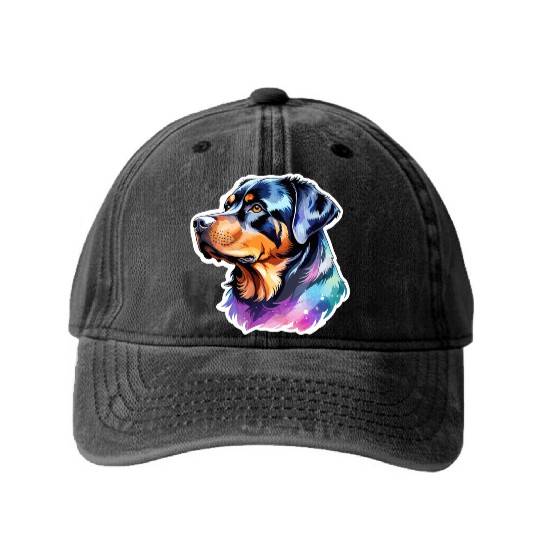 Rottweiler Watercolor Washed Denim Baseball Caps