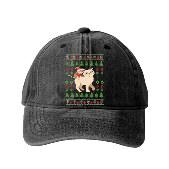 Cat Christmas Santa Caticorn Unicorn Meowy Catmas Washed Denim Baseball Caps