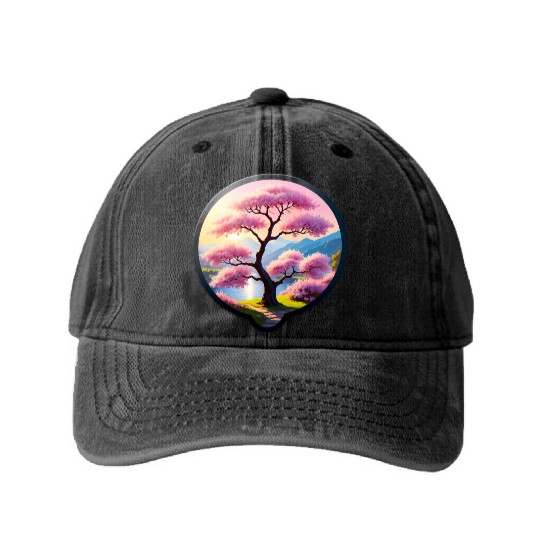 Blooming Cherry Blossom by Riverbank Washed Denim Baseball Caps