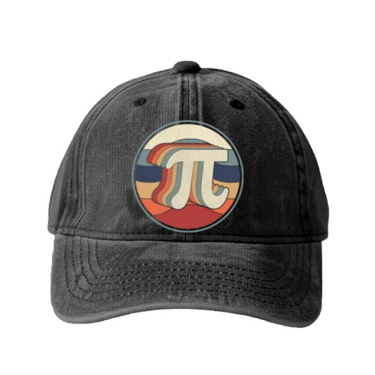Vintage Pi Day Math 70s 80s Retro Pi Symbol Washed Denim Baseball Caps