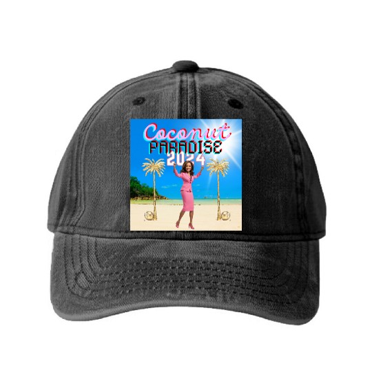 Kamala Harris 2024 | Coconut Trees and Election Me Washed Denim Baseball Caps