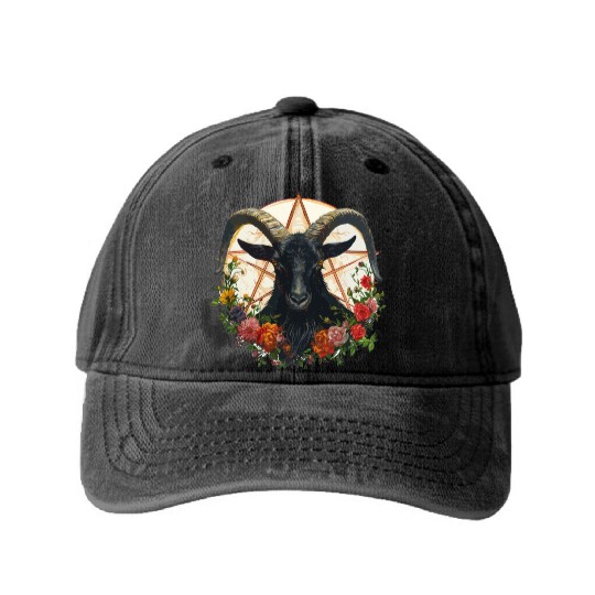 Goat Lucifer Occult Devil Satan For a Heavy Metal Washed Denim Baseball Caps