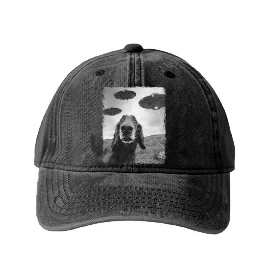 Irish Setter Dog UFO Alien Extraterrestrial Selfie Washed Denim Baseball Caps