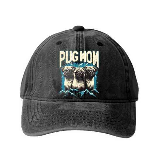 Pug Mom Bootleg Washed Denim Baseball Caps
