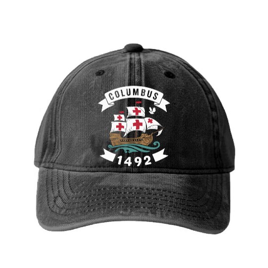 Columbus Day Christopher Columbus Italian American Washed Denim Baseball Caps