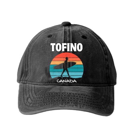 TOFINO CANADA Surf Retro Sunset Surfing Summer Vac Washed Denim Baseball Caps