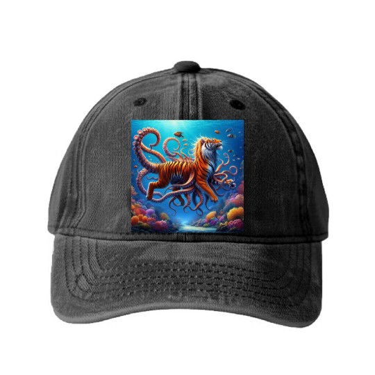 The octopus-tiger Washed Denim Baseball Caps