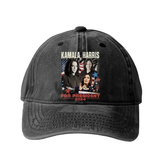 Kamala Harris for President 2024 Madam President Washed Denim Baseball Caps
