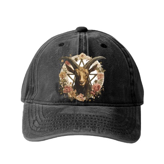 Goat Lucifer Occult Devil Satan For a Heavy Metal Washed Denim Baseball Caps