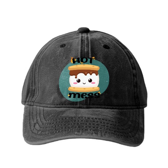 Hot Mess Kawaii S'more Meme Washed Denim Baseball Caps