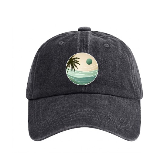 Tropical Sunset Serenity Washed Denim Baseball Caps
