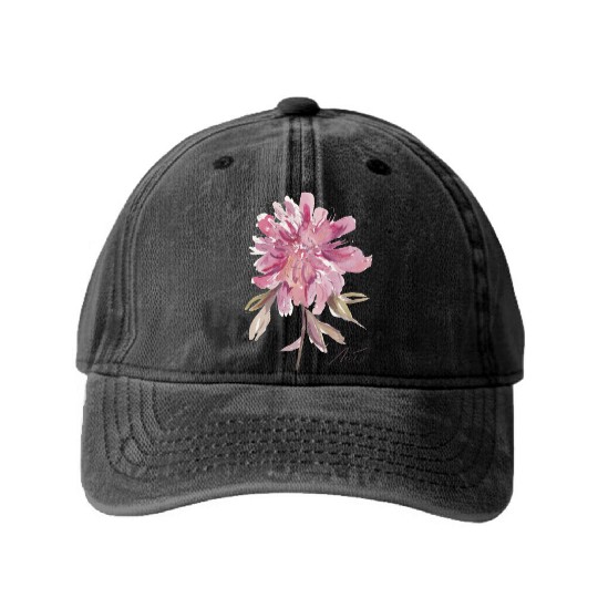 Peony loose watercolor hand-painted Washed Denim Baseball Caps