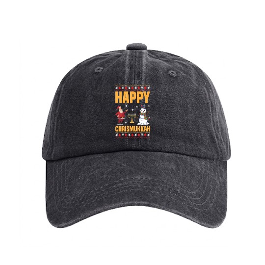 Happy Chrismukkah Funny Hanukkah Christmas Santa Washed Denim Baseball Caps