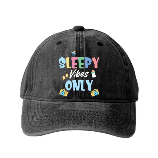 Sleepy Vibe Only Newborn Photographer Camera Washed Denim Baseball Caps