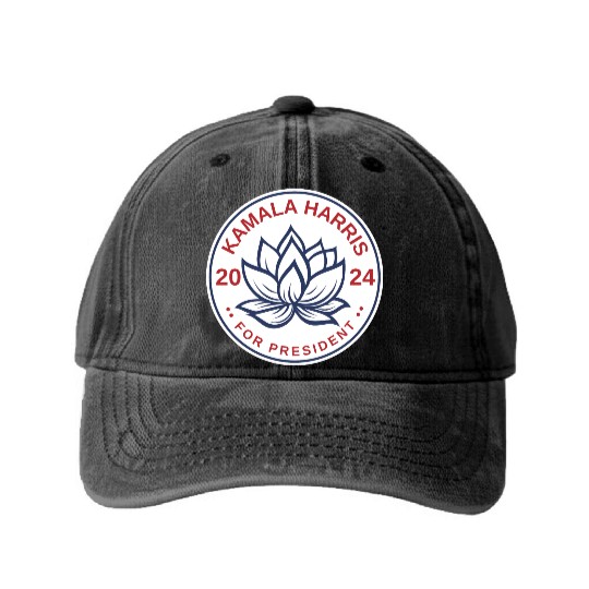 Kamala Harris For President Kamala Lotus Washed Denim Baseball Caps