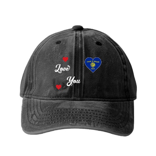 I Love Oregon USA With Oregon Flag In a Heart Prem Washed Denim Baseball Caps