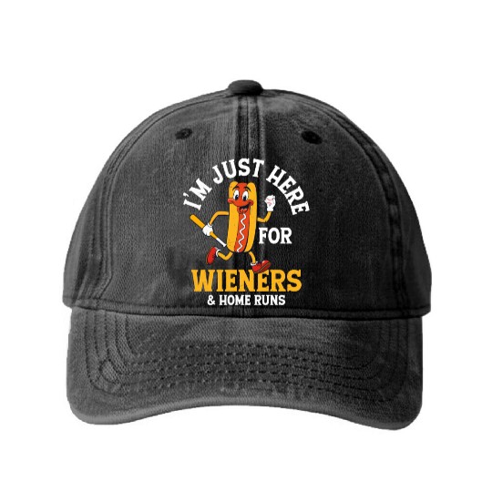 I'm Just Here For Wieners & Home Runs Baseball Spo Washed Denim Baseball Caps