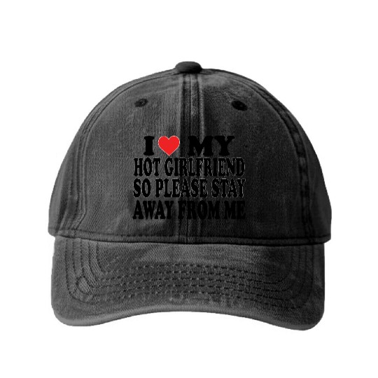I Love My Boyfriend Washed Denim Baseball Caps | Cute Romantic Washed Denim Baseball Caps
