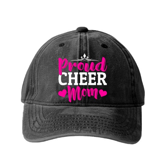 Proud Cheer Mom Cheerleading Mommy Mother's Day Washed Denim Baseball Caps