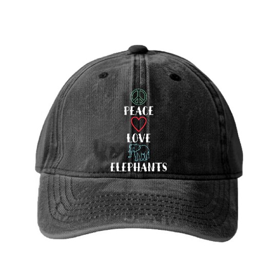 Peace Love Elephants Inspiring Funny Animal Lover Washed Denim Baseball Caps