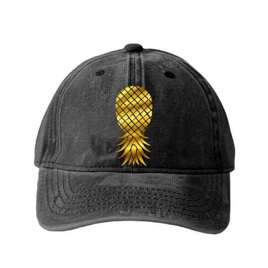 GOLD UPSIDE DOWN PINEAPPLE GREY SWEAT PANTS Washed Denim Baseball Caps
