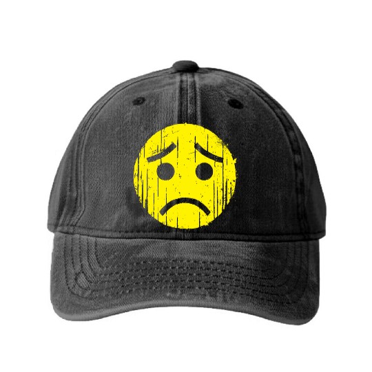 Depressed Emoticon Washed Denim Baseball Caps