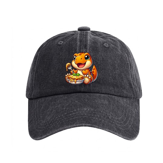 Dino Dinosaur T-Rex Lasagna Italian Food Washed Denim Baseball Caps