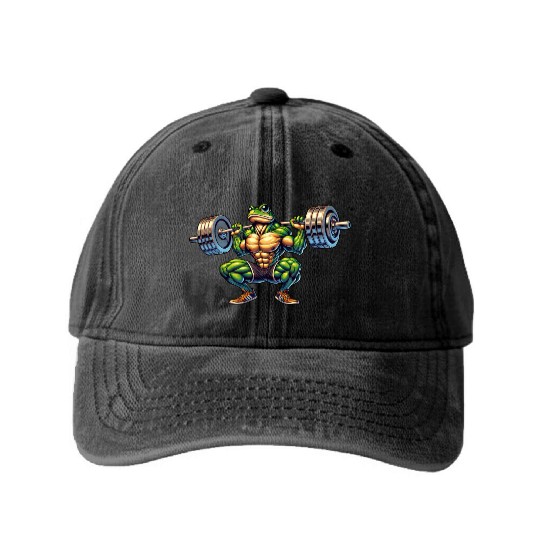 Frog Toad Fitness Barbell Gym Workout Training Washed Denim Baseball Caps
