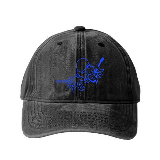 Two Octopus Kraken Squid Guitar Flute 2 Band Team Washed Denim Baseball Caps