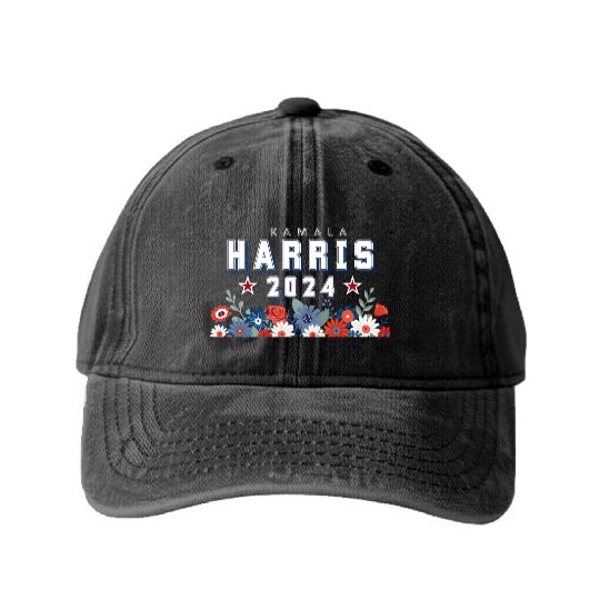 Harris 2024 Floral Election Washed Denim Baseball Caps