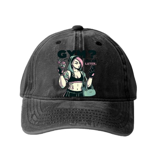 GYM MAYBE LATER -LADIES Washed Denim Baseball Caps