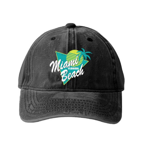 Miami Florida Beach Washed Denim Baseball Caps