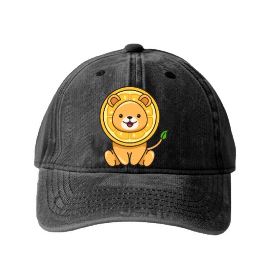 Lion Lemon Design for Lions Lovers Washed Denim Baseball Caps