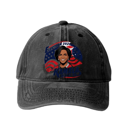 Washed Denim Baseball Caps design kamala, election 2024