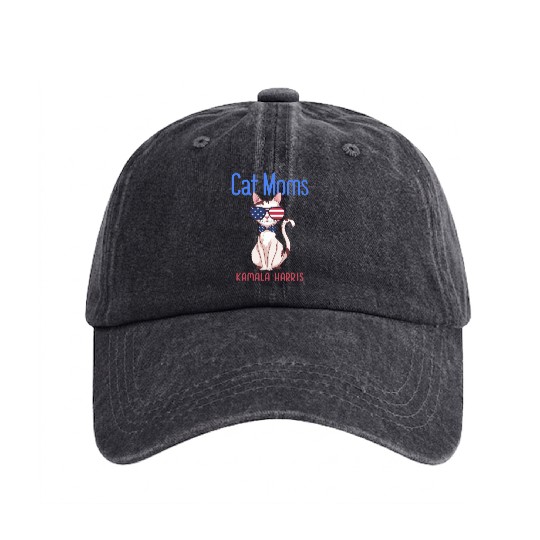 Cat Mom for Kamala Harris | 2024 Washed Denim Baseball Caps