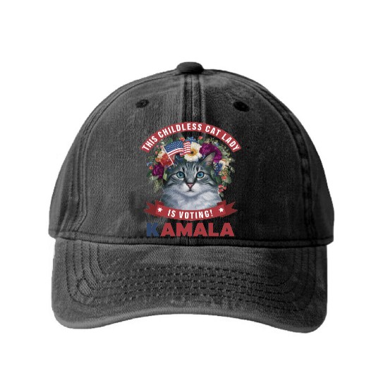 Childless Cat Lady is voting kamala Washed Denim Baseball Caps