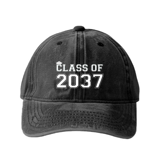 Class Of 2037 Pre K Grow With Me Graduation Washed Denim Baseball Caps