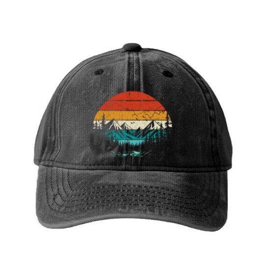 Retro Sunset Mountains Nature Outdoor Hiking Washed Denim Baseball Caps