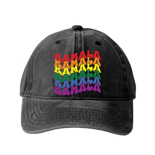 Kamala Harris LGBTQ Gay Pride Lesbian Fun Washed Denim Baseball Caps