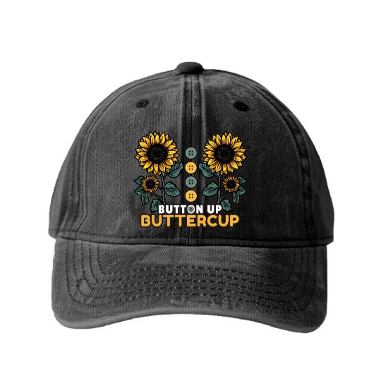 Button Up Buttercup Washed Denim Baseball Caps